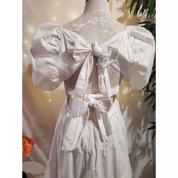 Bardot White Tear Layered Puff Short Sleeve Dress - Picture 6 of 7